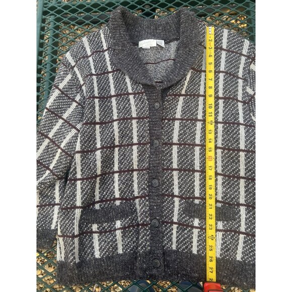 Vintage 90s Schroder Custom gray red plaid shawl cardigan 2X academia retro - Picture 5 of 7